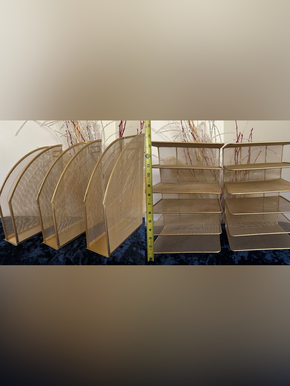 5 PCS | Gold Mesh Desk Organizer Set - File Holders & Letter Trays